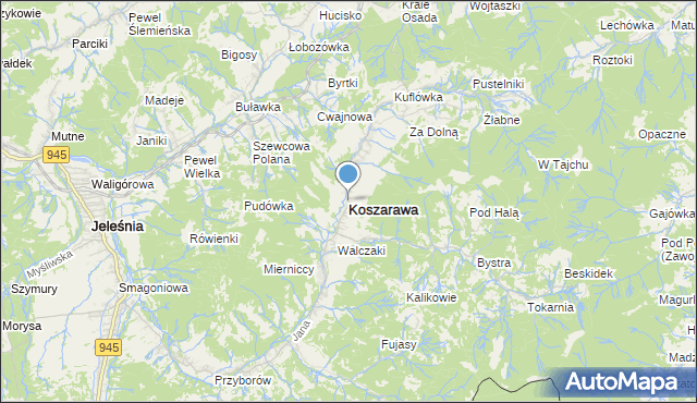 mapa Koszarawa, Koszarawa na mapie Targeo
