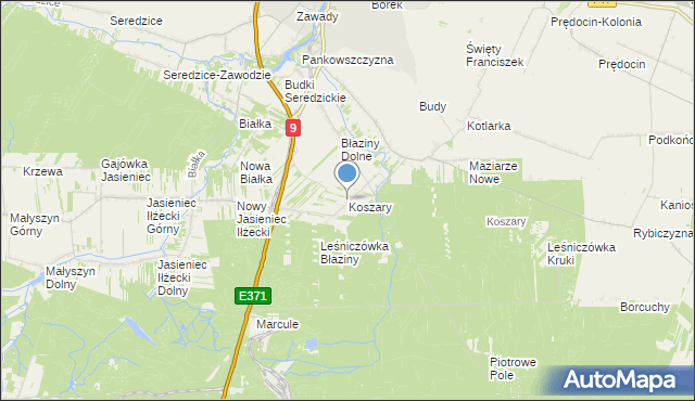 mapa Koszary, Koszary gmina Iłża na mapie Targeo