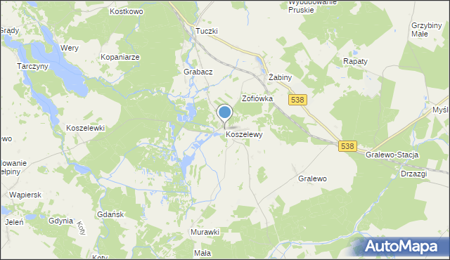 mapa Koszelewy, Koszelewy na mapie Targeo