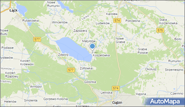 mapa Koszelówka, Koszelówka gmina Łąck na mapie Targeo