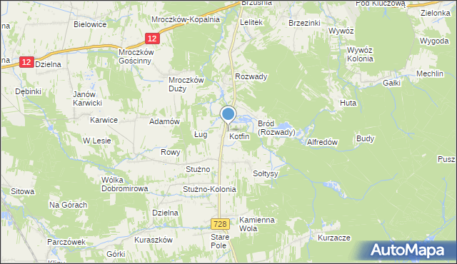 mapa Kotfin, Kotfin gmina Gielniów na mapie Targeo