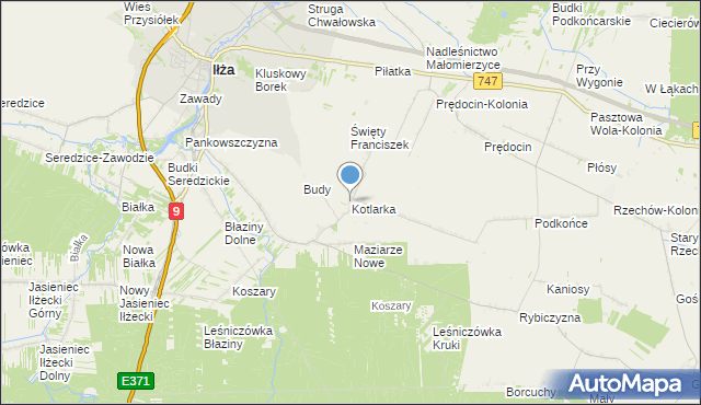 mapa Kotlarka, Kotlarka gmina Iłża na mapie Targeo