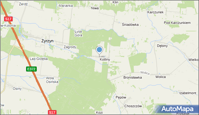 mapa Kotliny, Kotliny gmina Żyrzyn na mapie Targeo