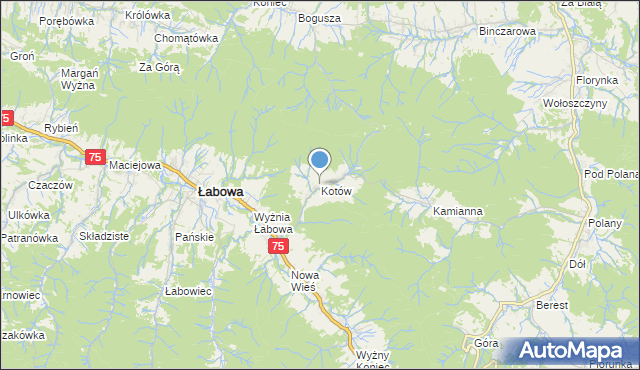 mapa Kotów, Kotów gmina Łabowa na mapie Targeo