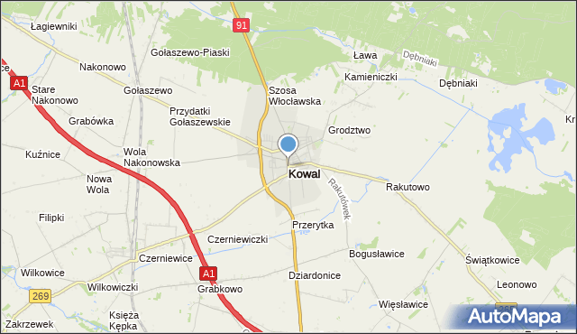 mapa Kowal, Kowal na mapie Targeo