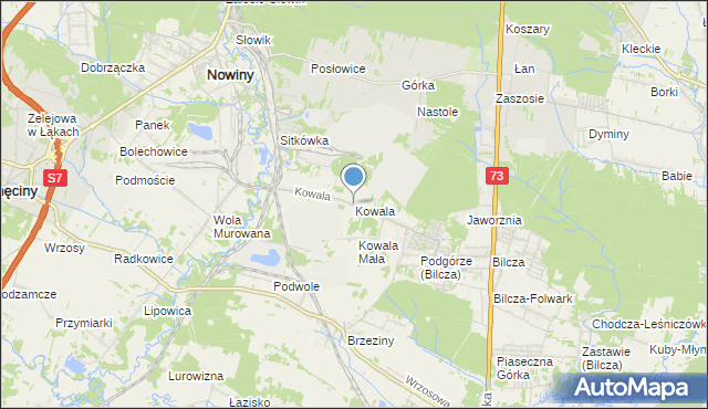 mapa Kowala, Kowala gmina Sitkówka-Nowiny na mapie Targeo