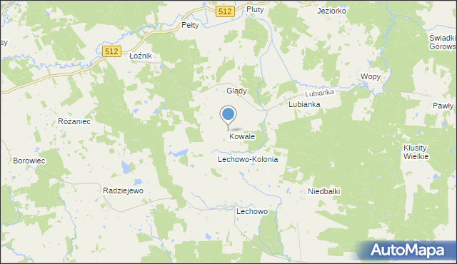 mapa Kowale, Kowale gmina Pieniężno na mapie Targeo