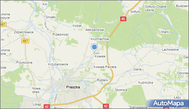 mapa Kowale, Kowale gmina Praszka na mapie Targeo