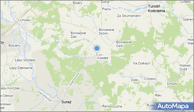 mapa Kowale, Kowale gmina Suraż na mapie Targeo