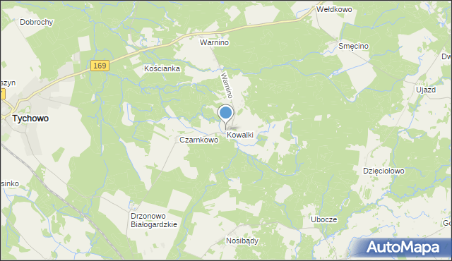 mapa Kowalki, Kowalki gmina Tychowo na mapie Targeo