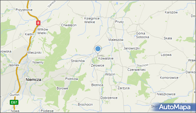 mapa Kowalskie, Kowalskie gmina Kondratowice na mapie Targeo