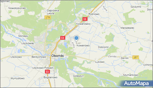 mapa Kowanowo, Kowanowo gmina Oborniki na mapie Targeo