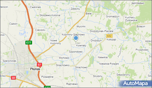 mapa Kownaty, Kownaty gmina Płońsk na mapie Targeo