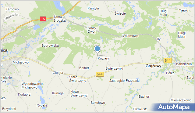 mapa Koziary, Koziary na mapie Targeo