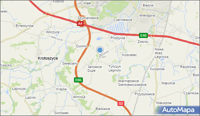 mapa Kozice, Kozice gmina Krotoszyce na mapie Targeo