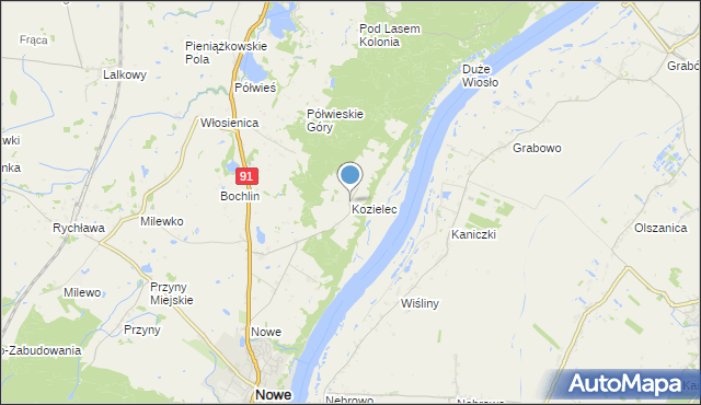 mapa Kozielec, Kozielec gmina Nowe na mapie Targeo