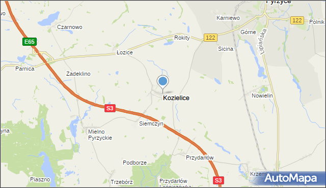 mapa Kozielice, Kozielice powiat pyrzycki na mapie Targeo