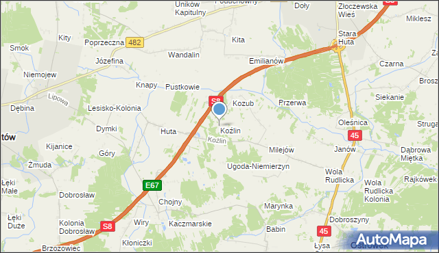 mapa Koźlin, Koźlin na mapie Targeo