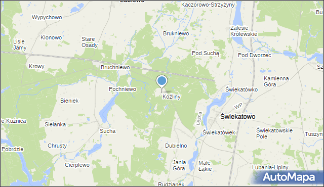 mapa Koźliny, Koźliny gmina Lubiewo na mapie Targeo
