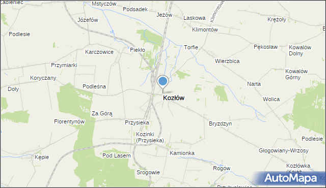 mapa Kozłów, Kozłów powiat miechowski na mapie Targeo