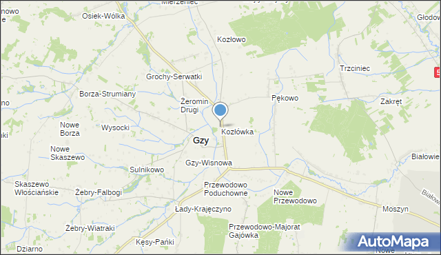 mapa Kozłówka, Kozłówka gmina Gzy na mapie Targeo