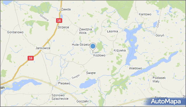 mapa Kozłowo, Kozłowo gmina Łasin na mapie Targeo
