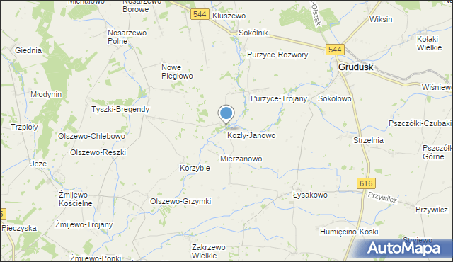 mapa Kozły-Janowo, Kozły-Janowo na mapie Targeo