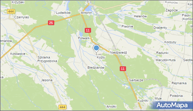 mapa Kozły, Kozły gmina Ostrzeszów na mapie Targeo