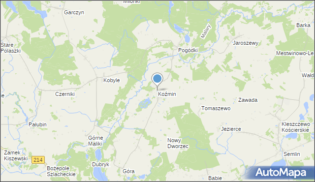 mapa Koźmin, Koźmin gmina Skarszewy na mapie Targeo