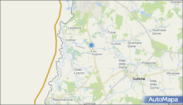 mapa Koźmin, Koźmin gmina Zgorzelec na mapie Targeo