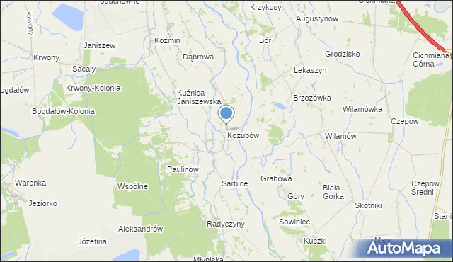 mapa Kozubów, Kozubów gmina Brudzew na mapie Targeo