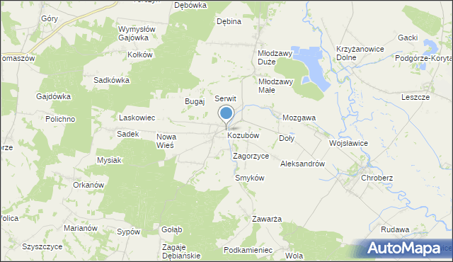 mapa Kozubów, Kozubów gmina Pińczów na mapie Targeo