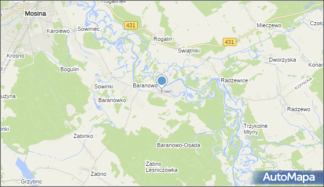 mapa Krajkowo, Krajkowo gmina Mosina na mapie Targeo