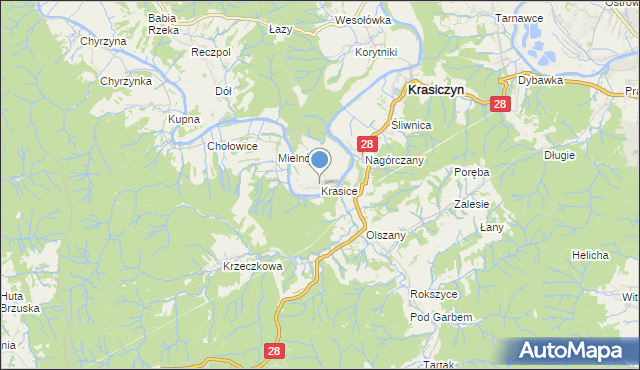 mapa Krasice, Krasice gmina Krasiczyn na mapie Targeo