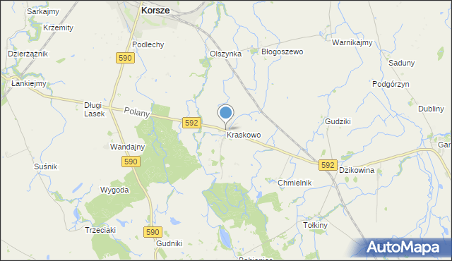 mapa Kraskowo, Kraskowo gmina Korsze na mapie Targeo