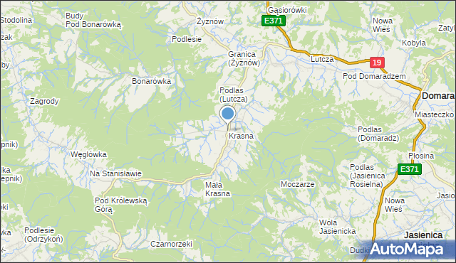 mapa Krasna, Krasna gmina Korczyna na mapie Targeo