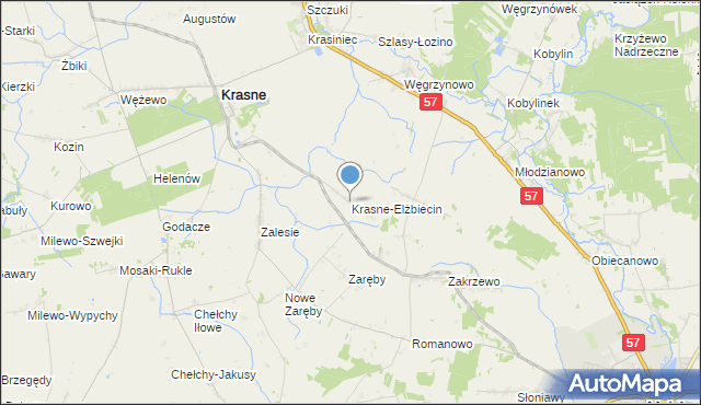 mapa Krasne-Elżbiecin, Krasne-Elżbiecin na mapie Targeo
