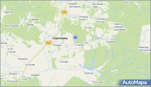 mapa Krasne, Krasne gmina Adamówka na mapie Targeo