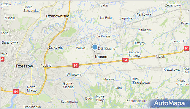 mapa Krasne, Krasne powiat rzeszowski na mapie Targeo