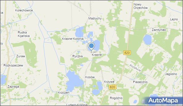 mapa Krasne, Krasne gmina Uścimów na mapie Targeo