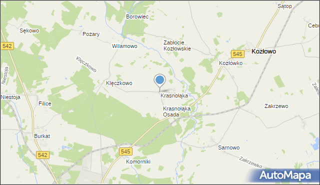 mapa Krasnołąka, Krasnołąka gmina Działdowo na mapie Targeo