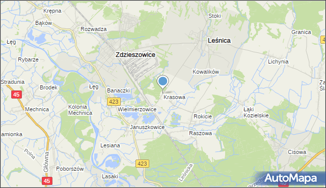 mapa Krasowa, Krasowa gmina Leśnica na mapie Targeo