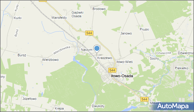 mapa Kraszewo, Kraszewo gmina Iłowo-Osada na mapie Targeo