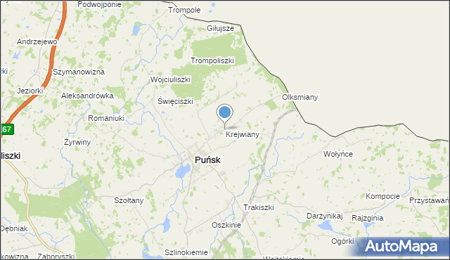 mapa Krejwiany, Krejwiany gmina Puńsk na mapie Targeo