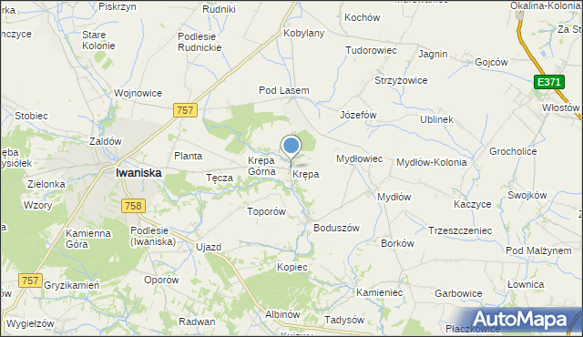 mapa Krępa, Krępa gmina Iwaniska na mapie Targeo