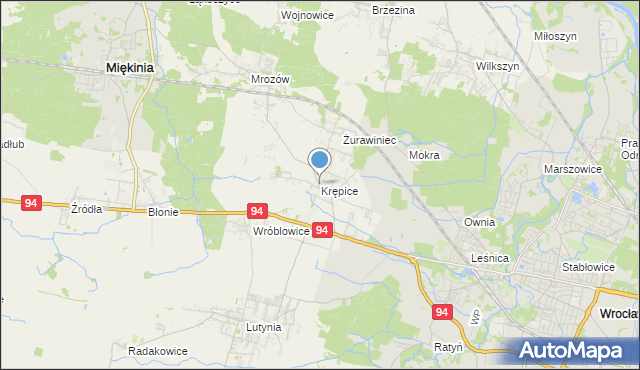 mapa Krępice, Krępice gmina Miękinia na mapie Targeo