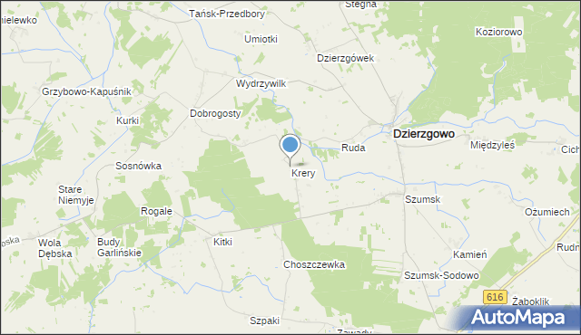 mapa Krery, Krery gmina Dzierzgowo na mapie Targeo