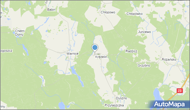 mapa Krężelin, Krężelin na mapie Targeo