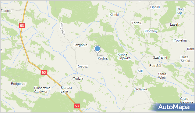 mapa Krobia, Krobia gmina Kadzidło na mapie Targeo