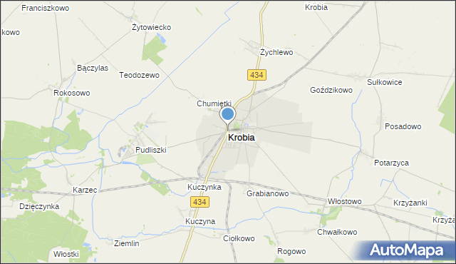 mapa Krobia, Krobia powiat gostyński na mapie Targeo